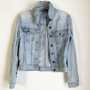 Vintage Hennes Light Blue Acid Wash Short Waisted Jean Jacket, Breast Pockets